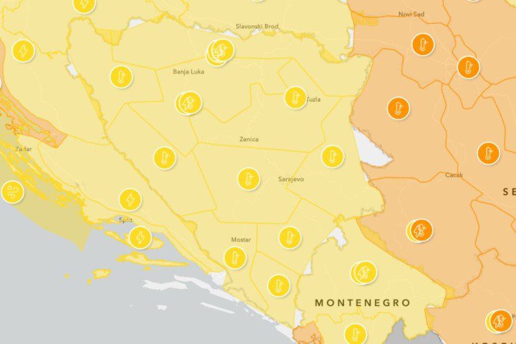 Meteoalarm požutio; Kiša, led, vjetar